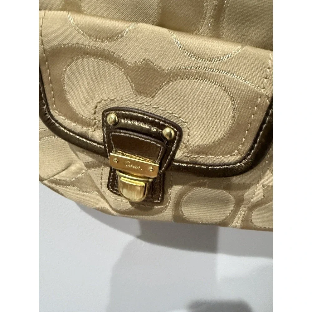 Coach Gold Tan Brown Poppy Signature Sateen Shoulder Bag 18980 Purse F